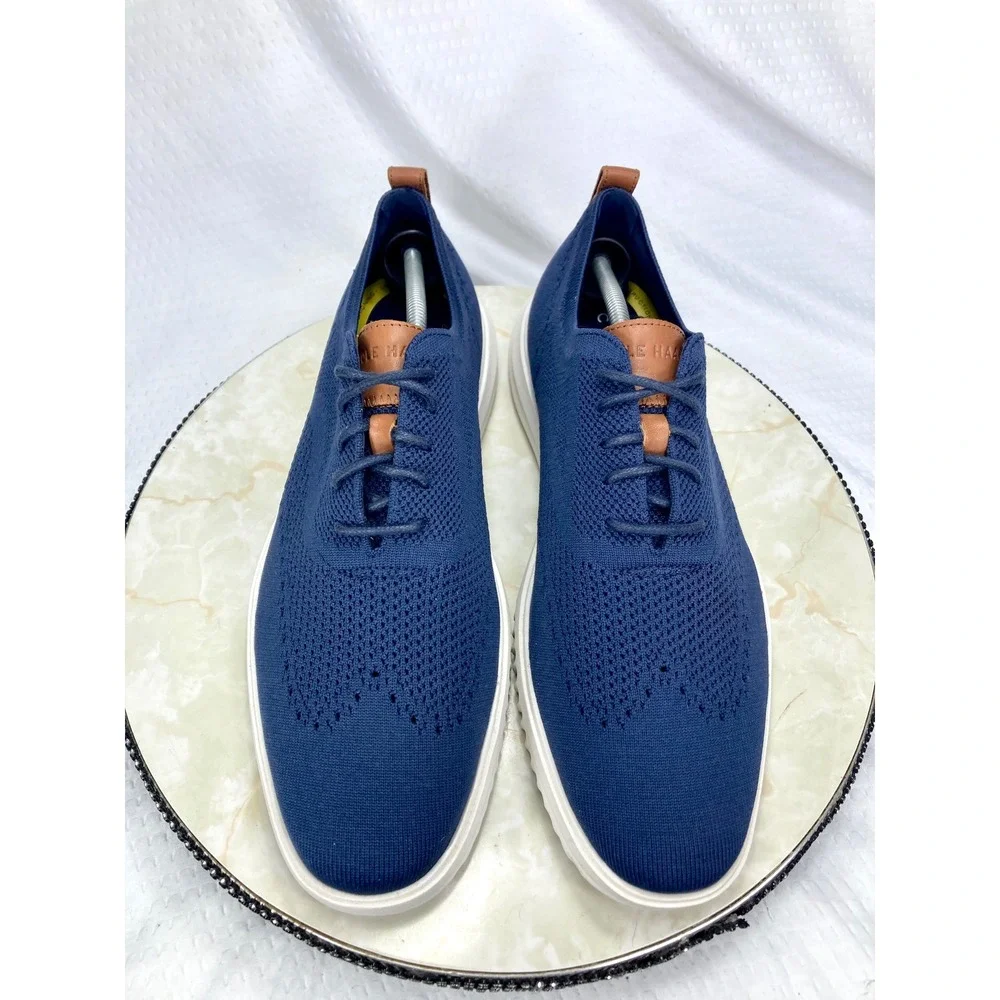 Cole Haan Zerogrand Stitchlite Wingtip Oxford Shoes Men 12 Navy Knit Preppy NEW